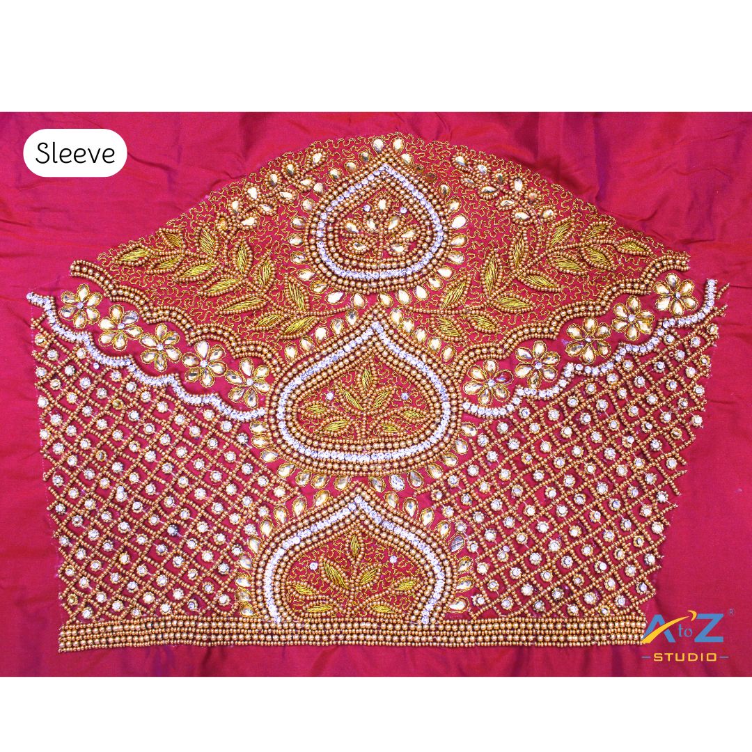 Red Maggam Work Blouse Sleeve with Zardosi Embroidery Latest Bridal