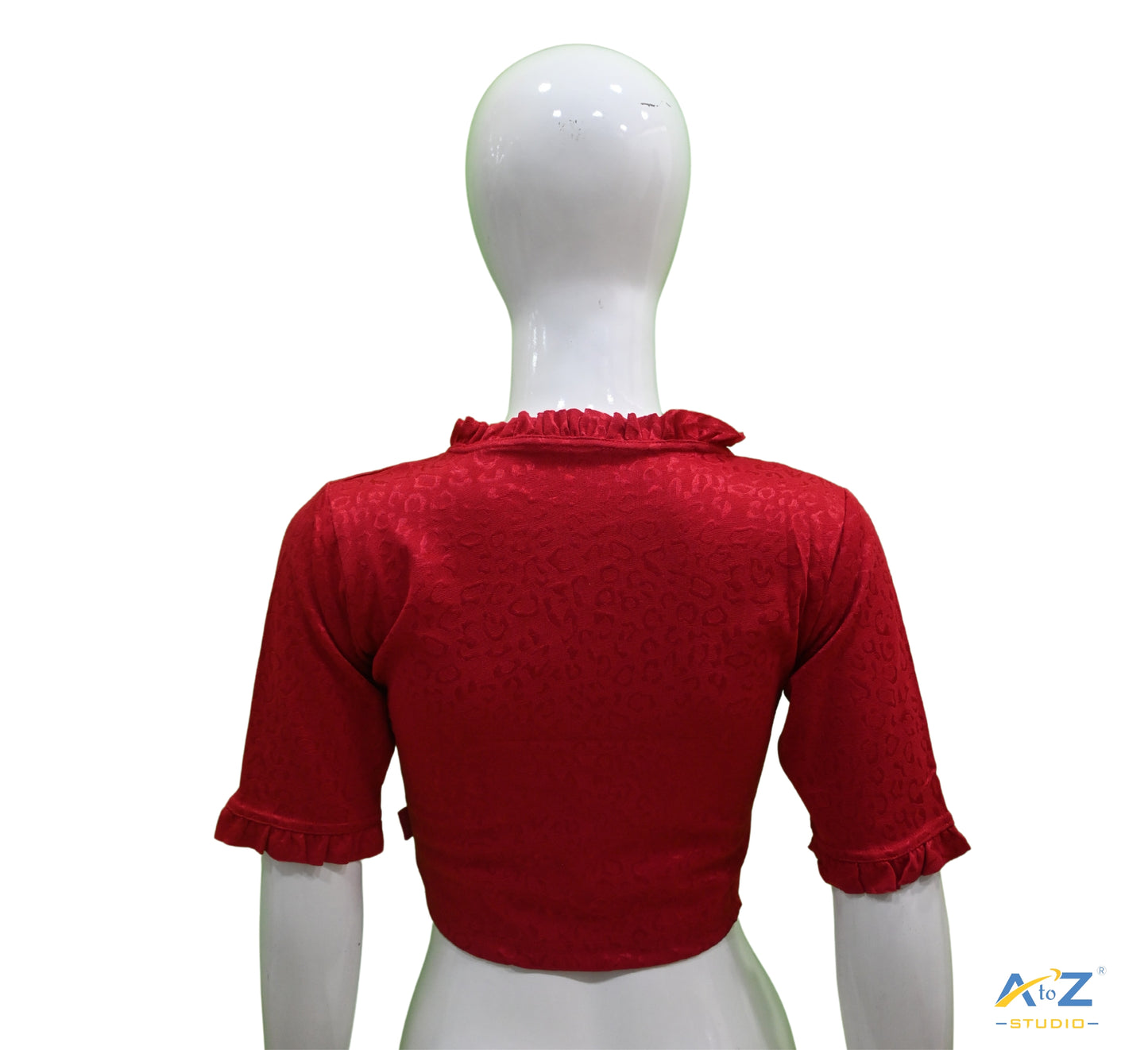 Dark Red Cotton Lycra Blouse with Cheetah Design
