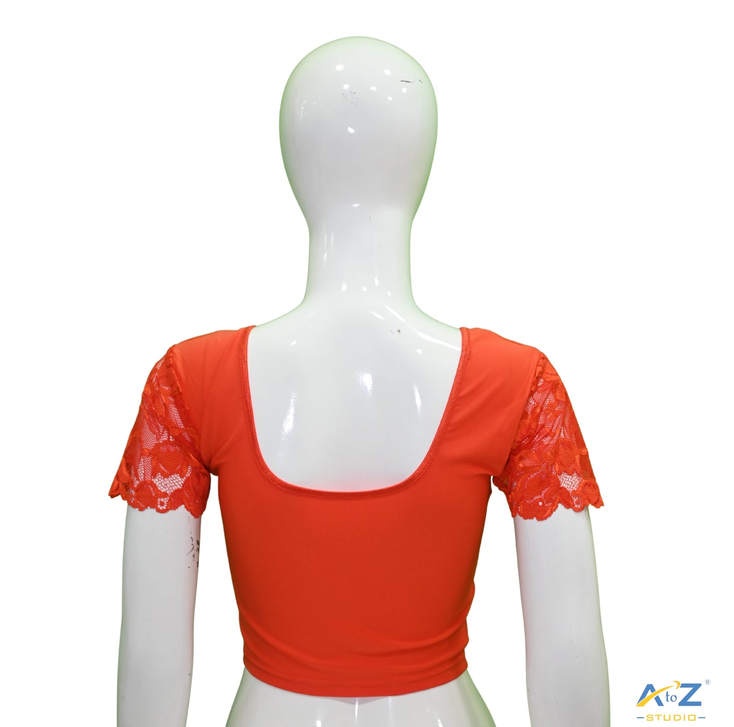Orange Polyester Lycra Net Short Sleeves