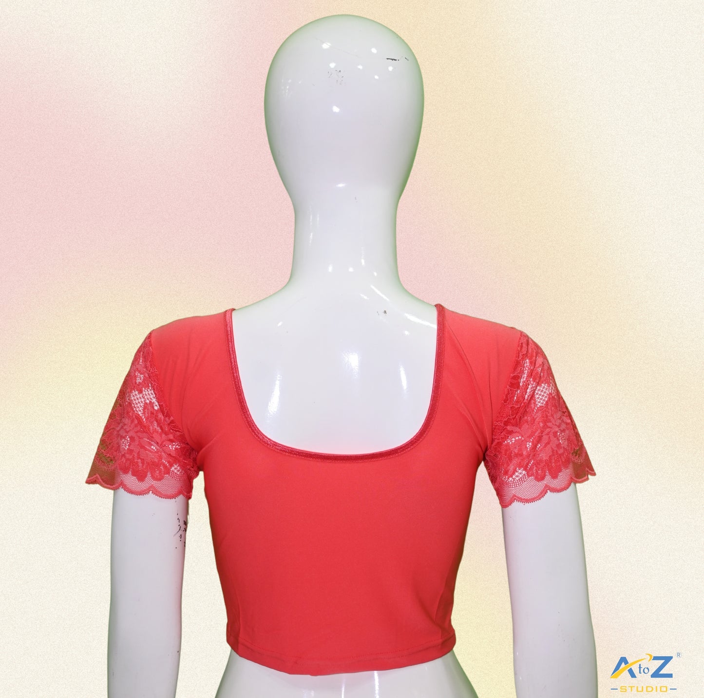 Peach Polyester Lycra Net Short Sleeves