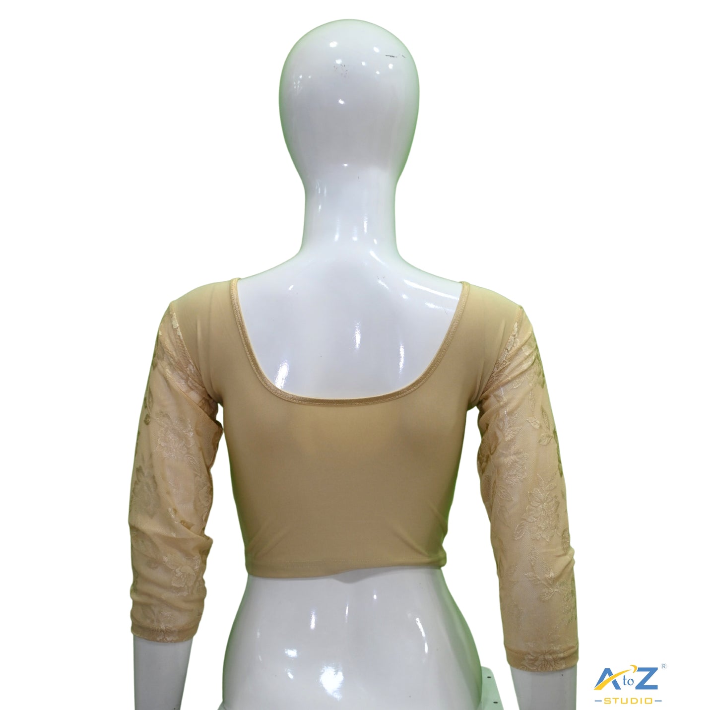 Light Cream Polyester Lycra Net Sleeve Flower Design