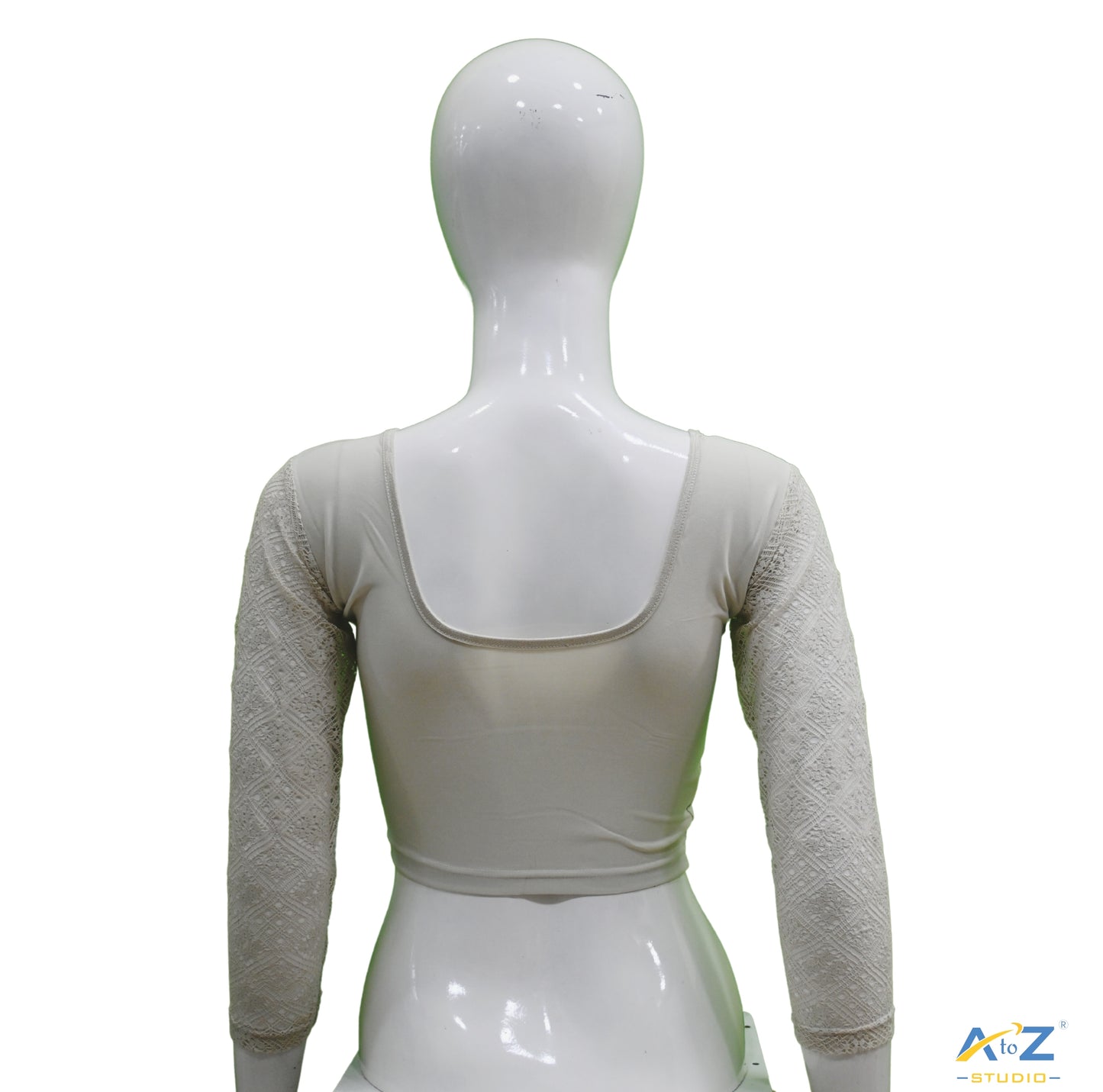 Off White Polyester Lycra Net Sleeve Flower Design