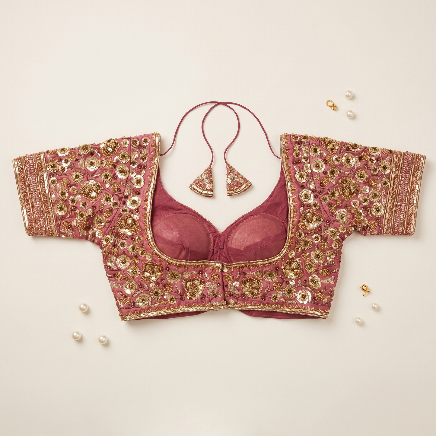 Onion Hand-Embroidered Sequin & Zardozi Sweetheart Blouse