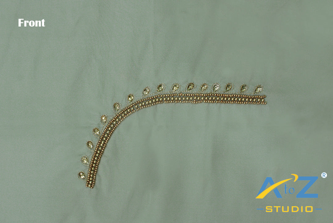 Silver Silk Blouse Piece With Aari Work