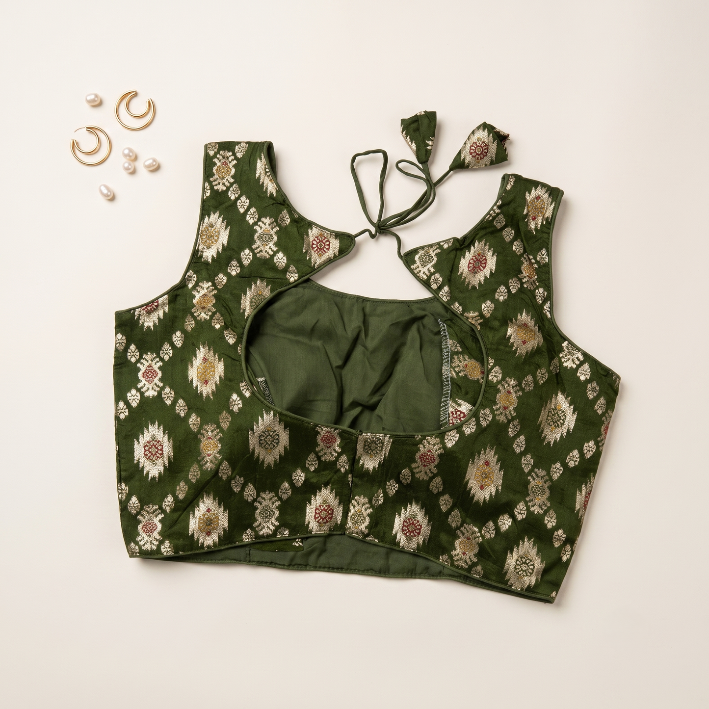 Mehendi Floral Jacquard Brocade Saree Blouse