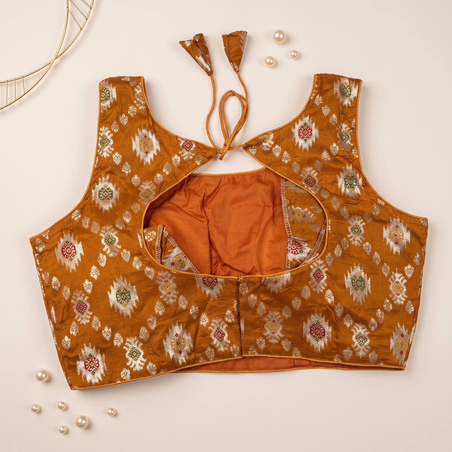 Mustard Floral Jacquard Brocade Saree Blouse