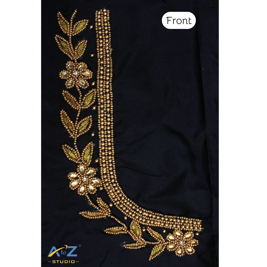 Black Silk Blouse Piece With Aari Work