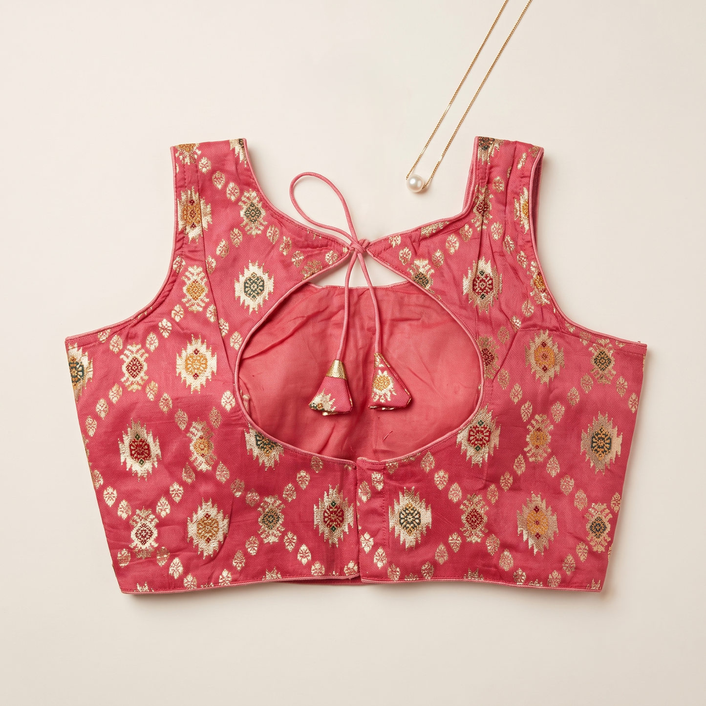 Peach Floral Jacquard Brocade Saree Blouse