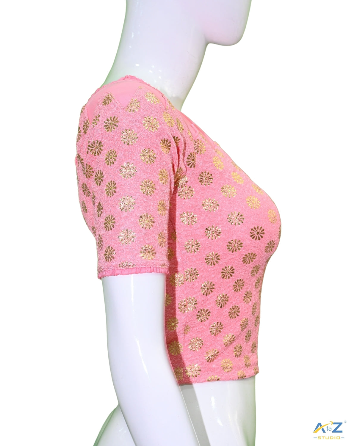 Peach Crush Blouse with Golden Flower & Net