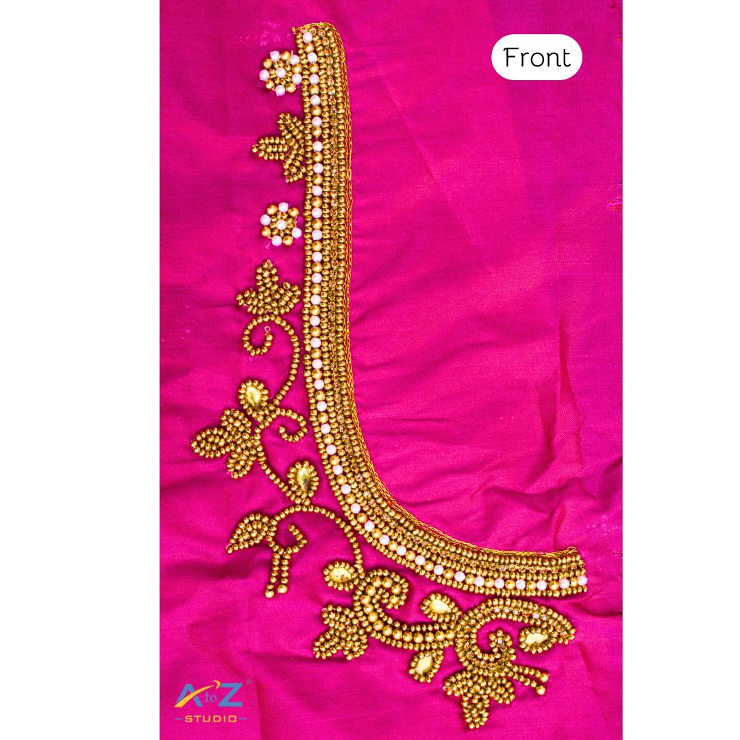 Fuchsia Purplish Silk Blouse Piece With Aari Work