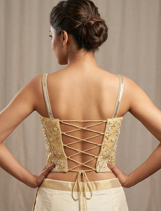Gold Silver Embroidered Designer Corset Blouse