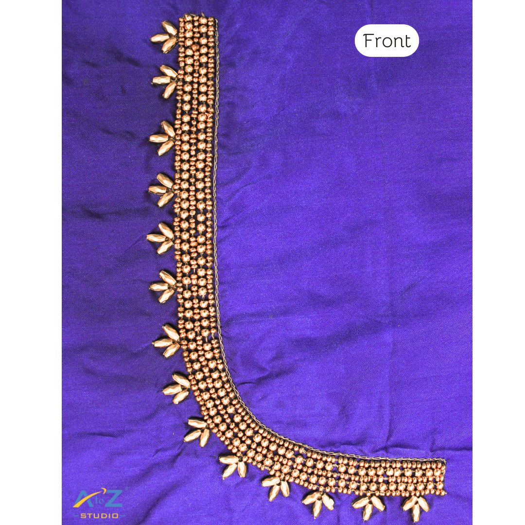 Royal Blue Silk Blouse Piece With Aari Work