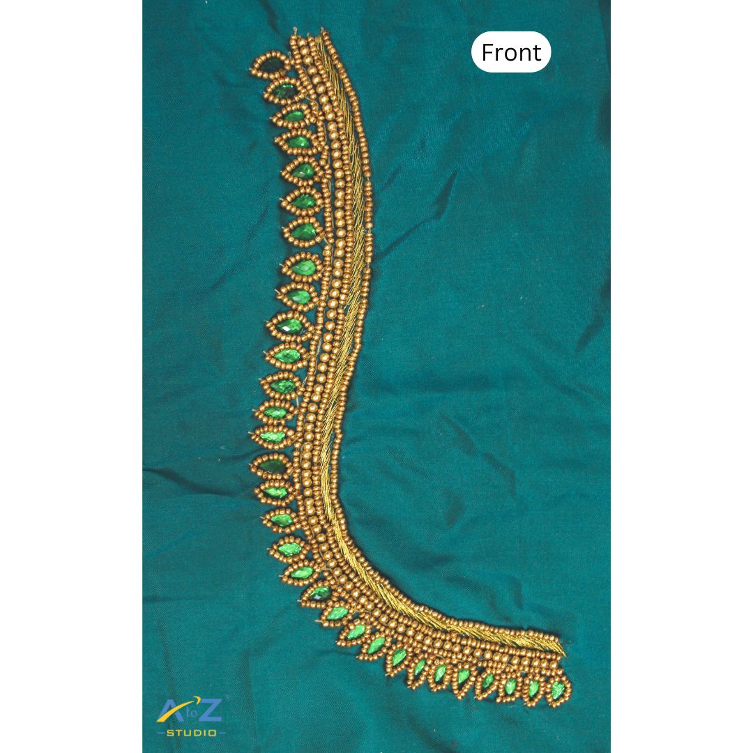 Teal Silk Blouse Piece With Aari Work