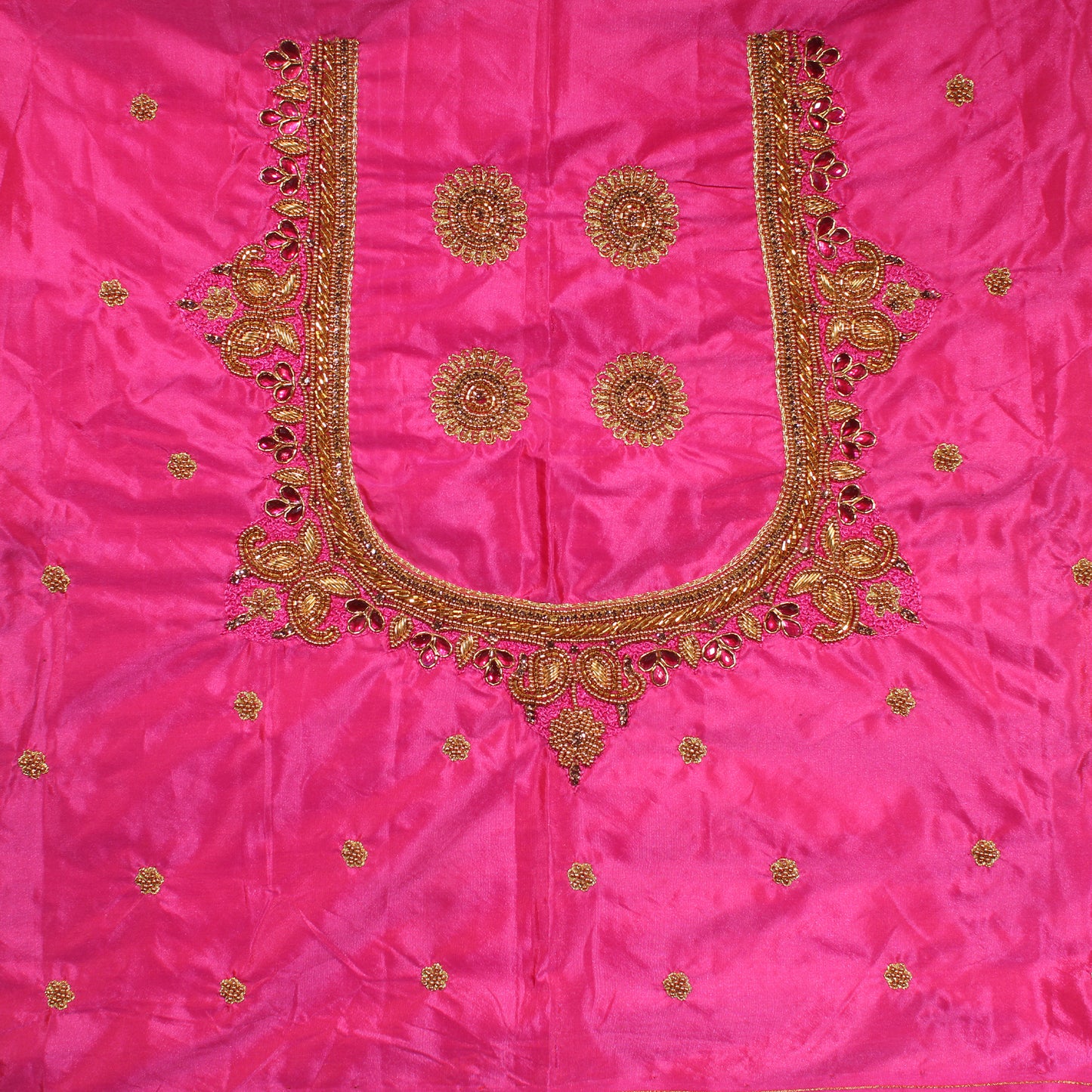 "Luxury Rani Silk Blouse Material with Bead Detailing"
