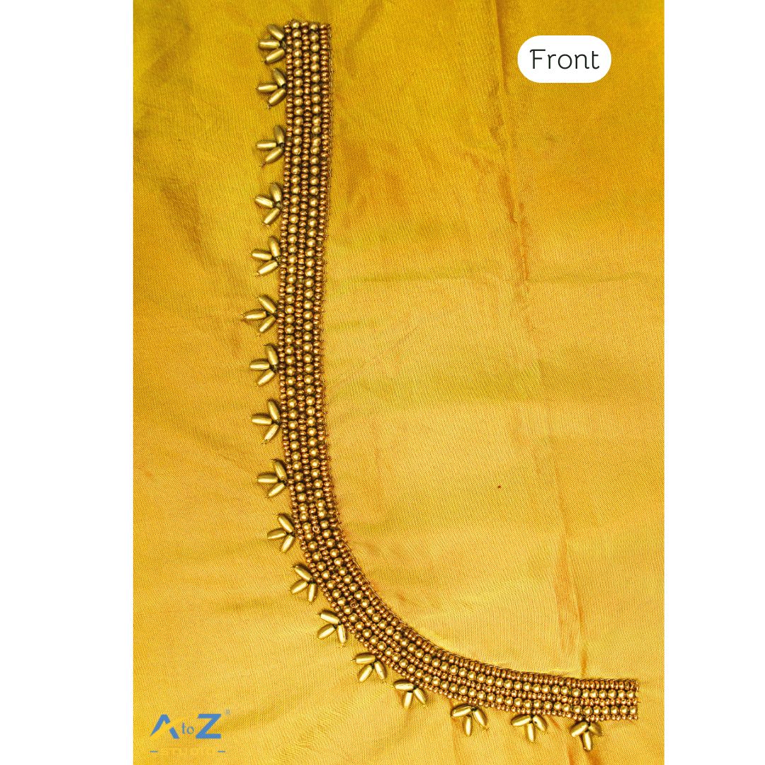 Yellow Silk Blouse Piece With Aari Work