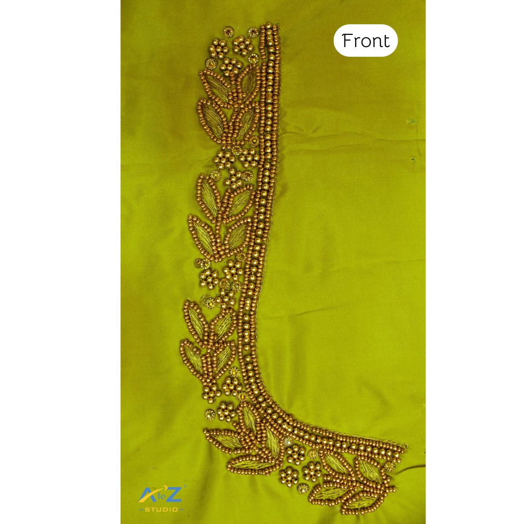 Light Parrot Green Silk Blouse Piece With Aari Work