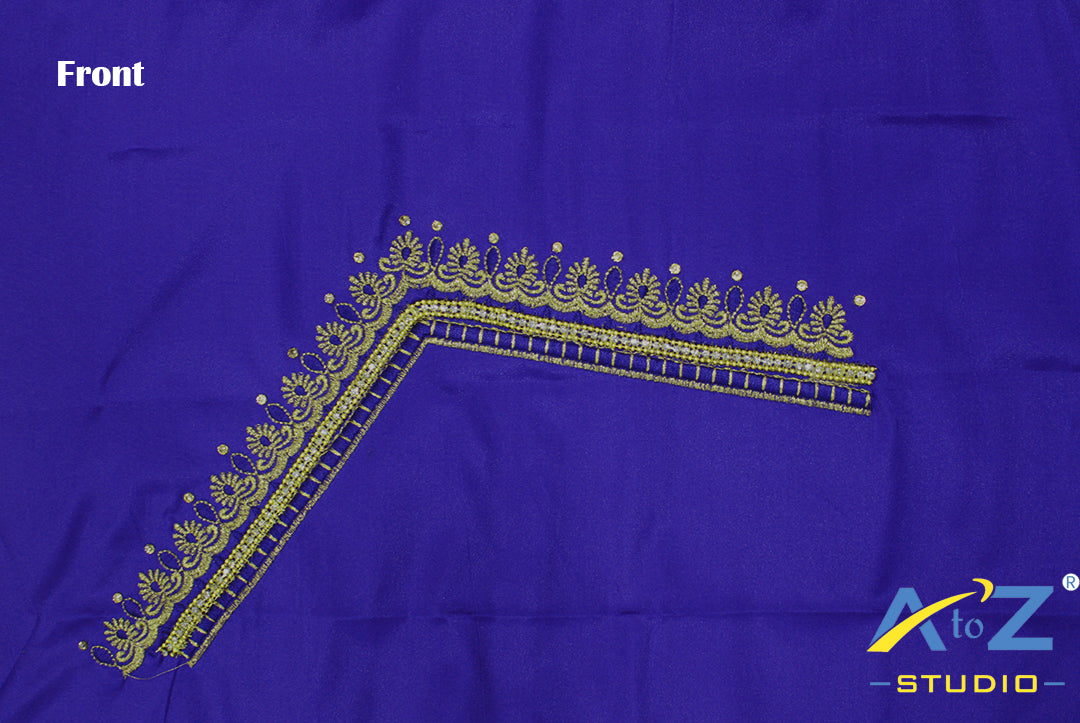 Light Royal Blue Silk Blouse Piece With Machine Work