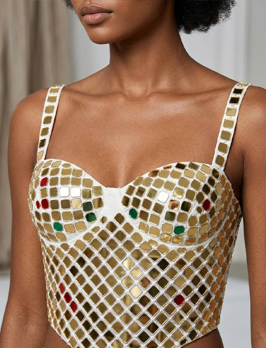 Silver Mirror Work Corset Blouse