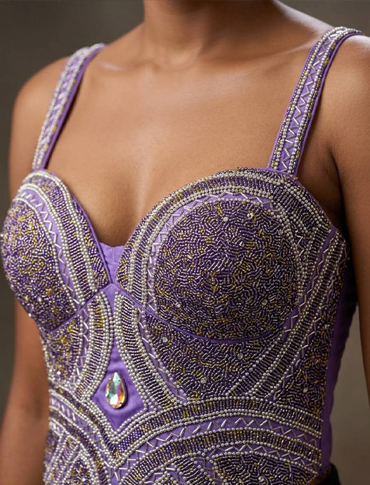 LtLavender Beaded Designer Corset Blouse with Crystal Detail