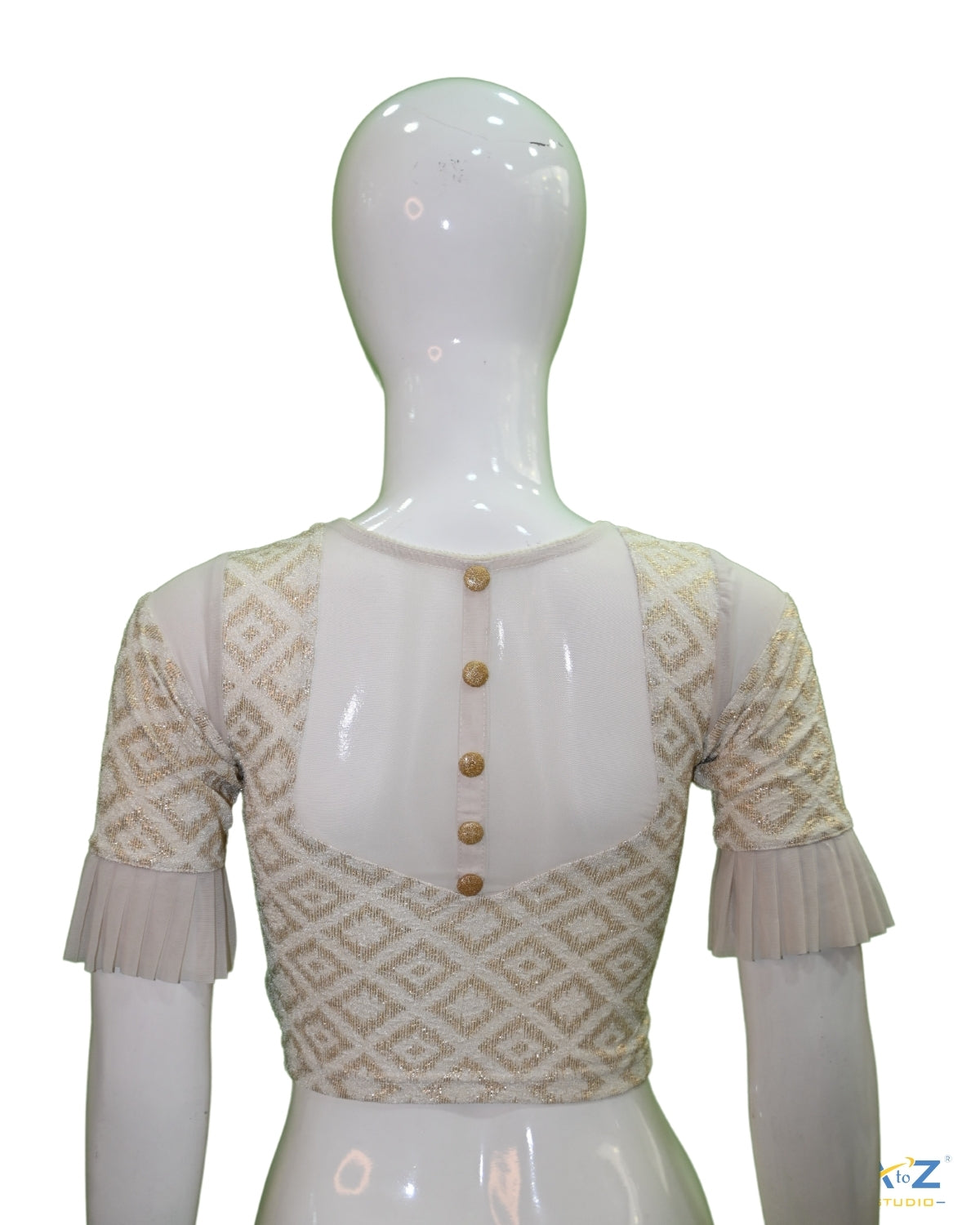 Cream Zarjet Blouse with Golden Diamond Print