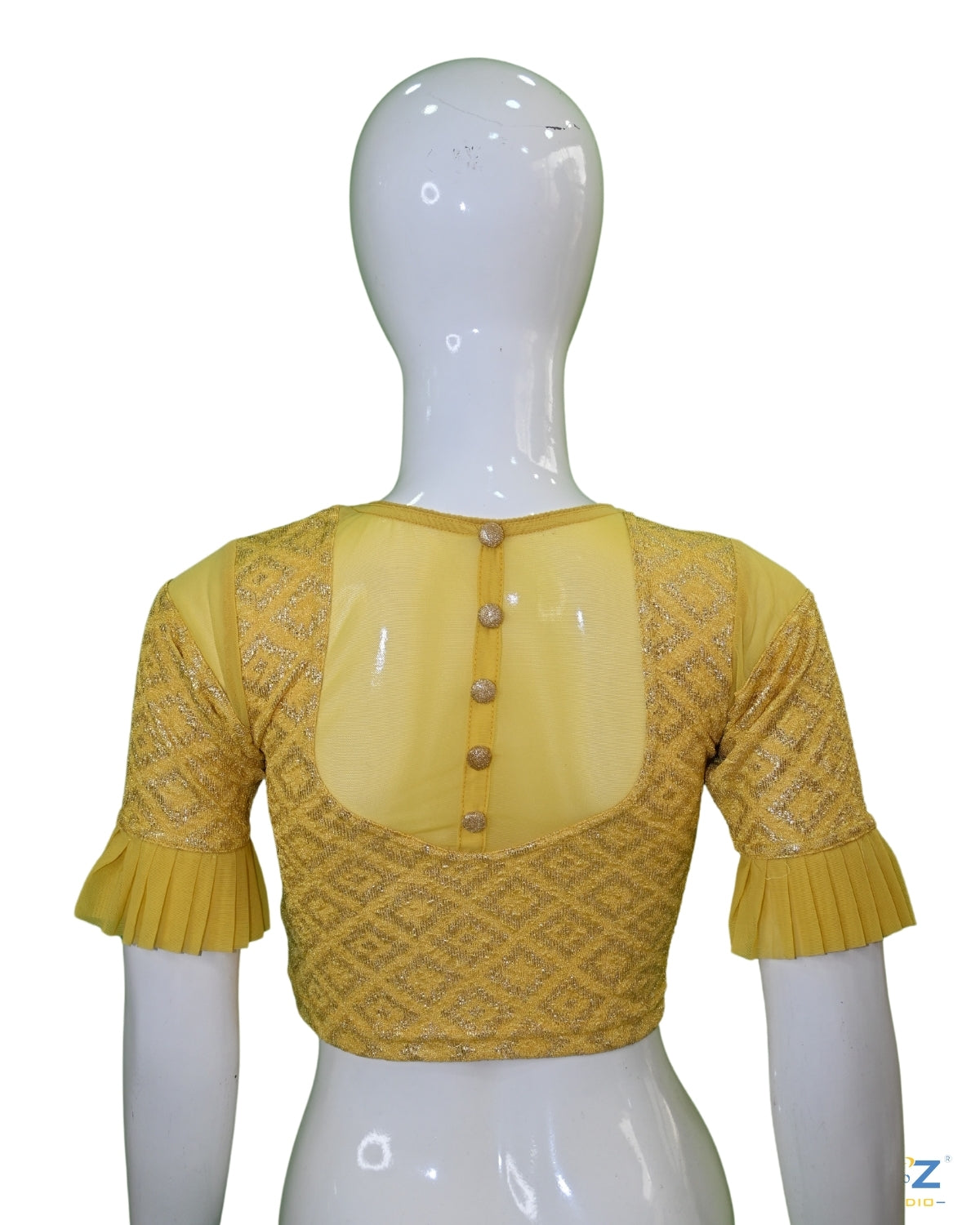 Gold Yellow Zarjet Blouse with Golden Diamond Print