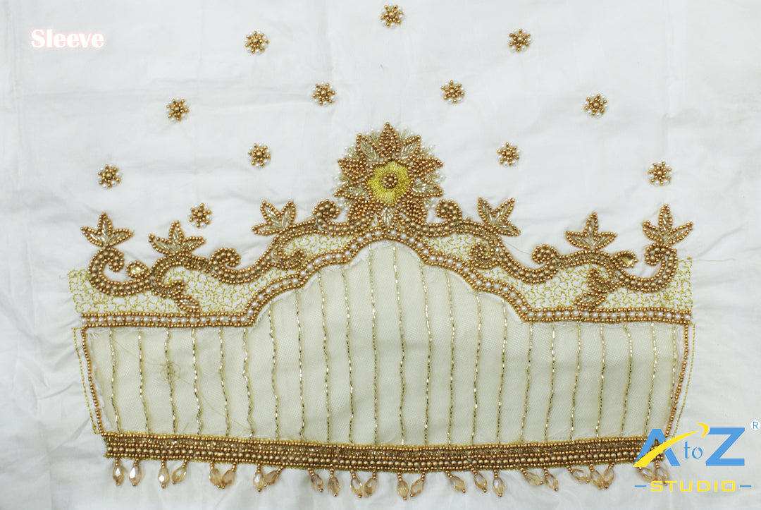 White Silk Blouse Piece With Aari Work