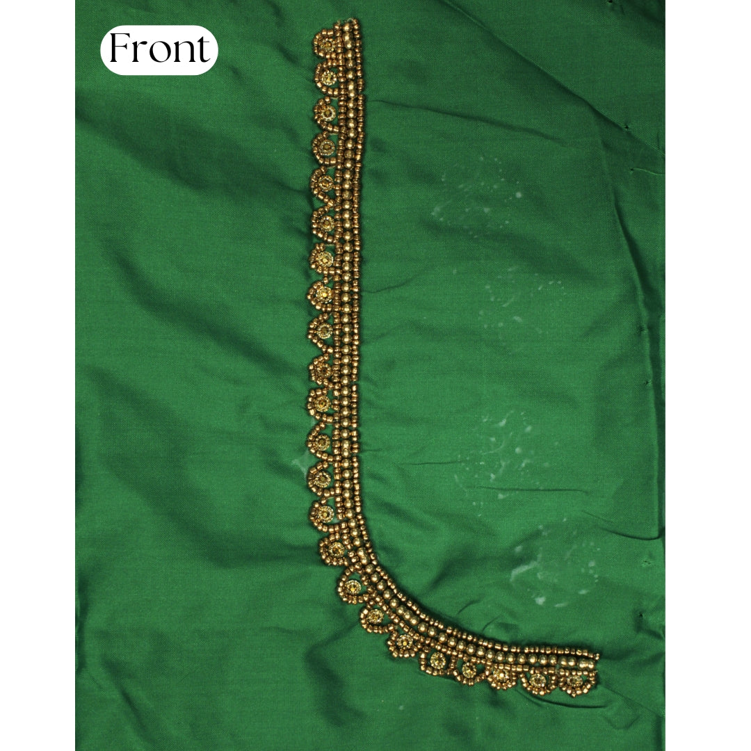 Leaf Green Silk Blouse Piece With Aari Work