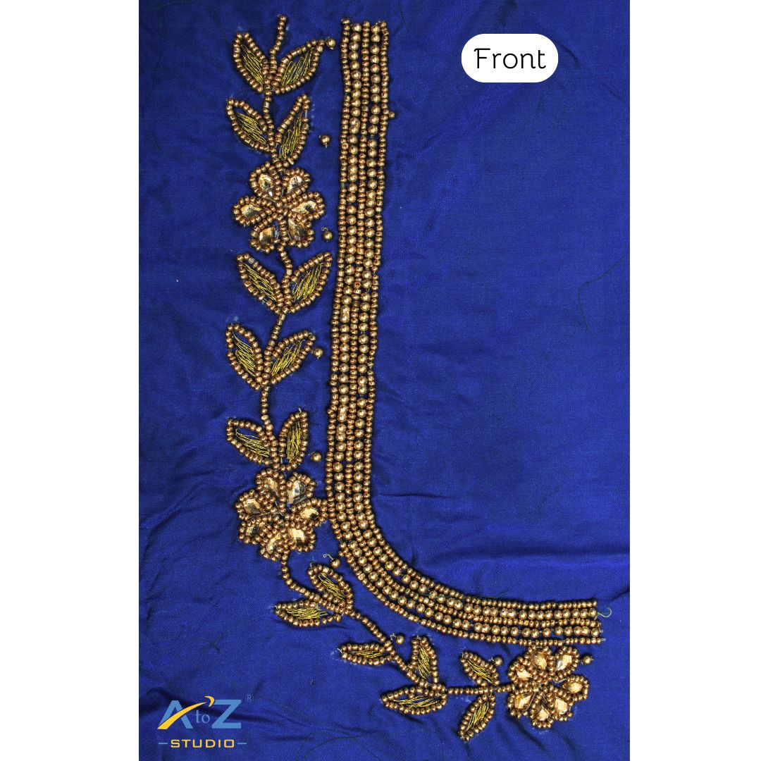 Light Ink Blue Silk Blouse Piece With Aari Work