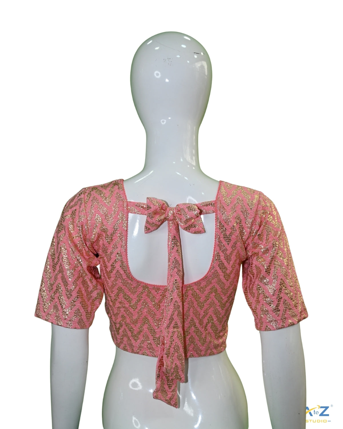 Peach Crush Blouse with Zig Zag Golden Print