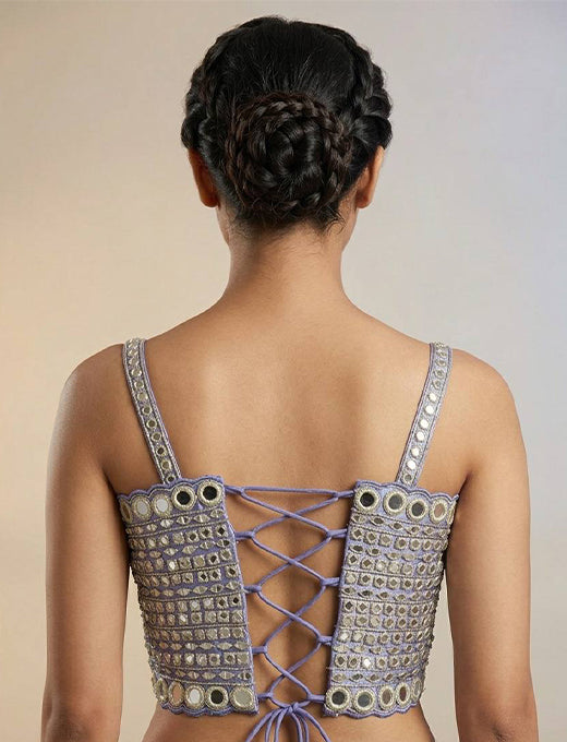 Lavender Mirror Work Designer Corset Blouse