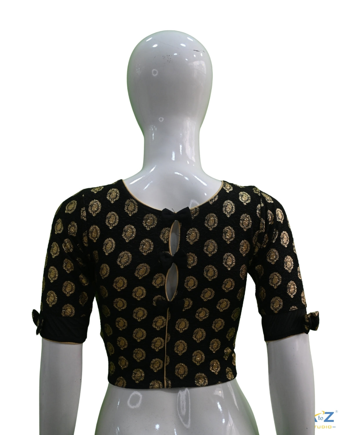 Black Crush Blouse with Golden Mango Print