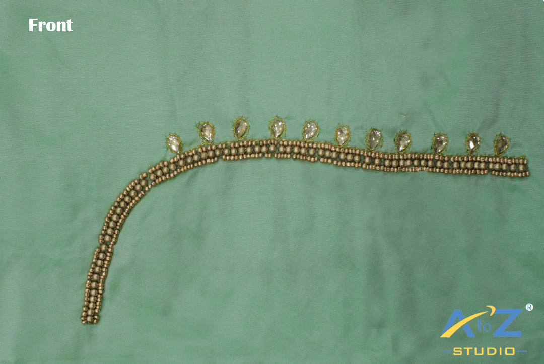 Light Spring Green Silk Blouse Piece With Aari Work