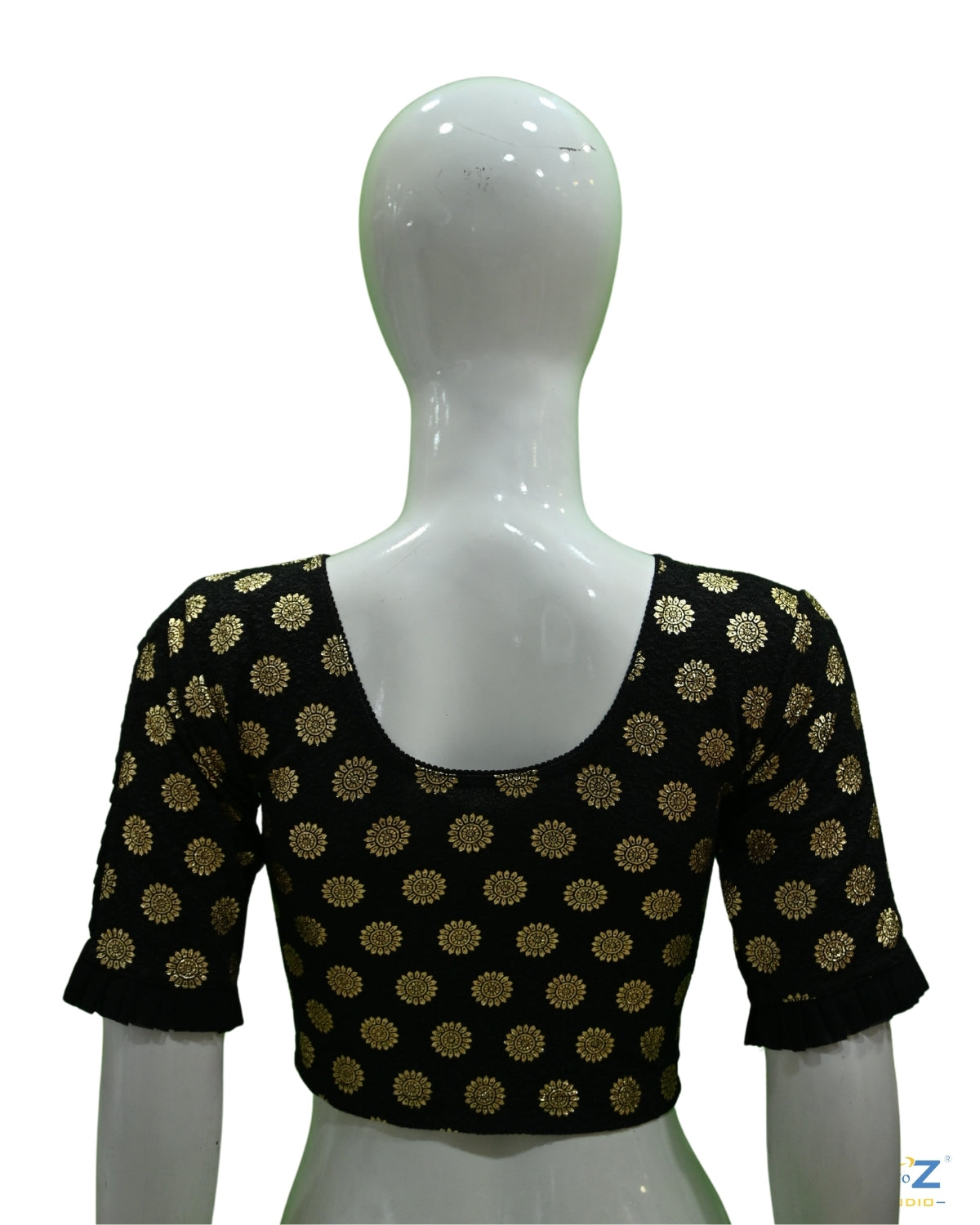 Black Crush Blouse with Golden Sunflower