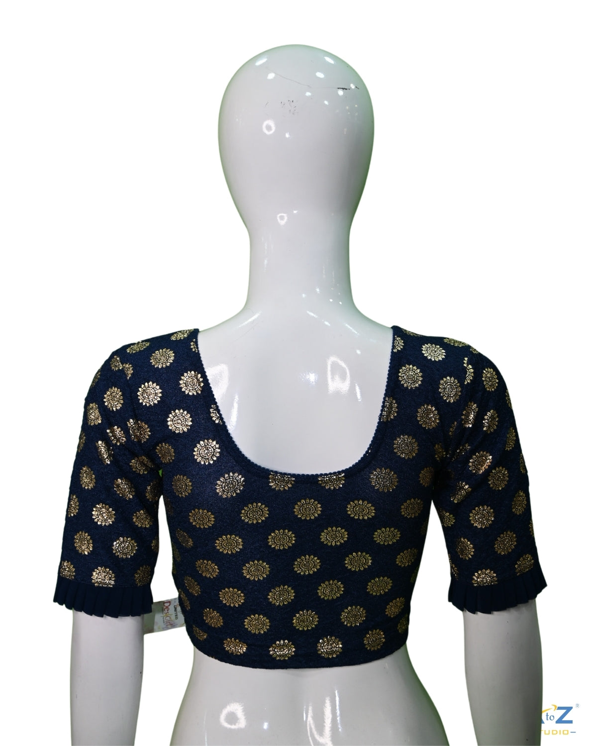 Navy Blue Crush Blouse with Golden Sunflower