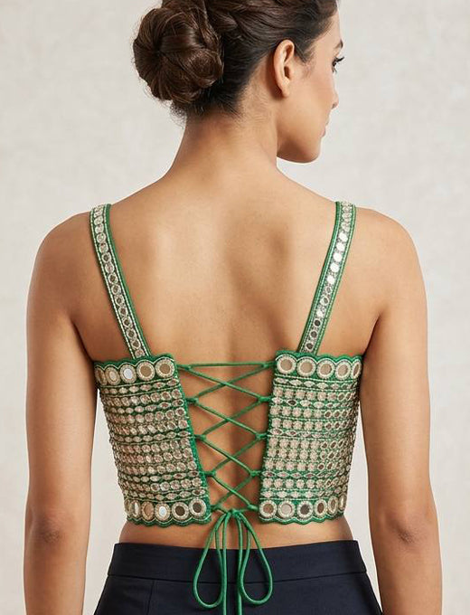 Green Mirror Work Designer Corset Blouse