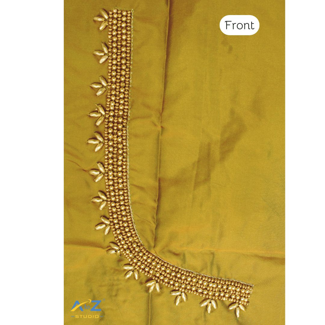 Mehendi Silk Blouse Piece With Aari Work
