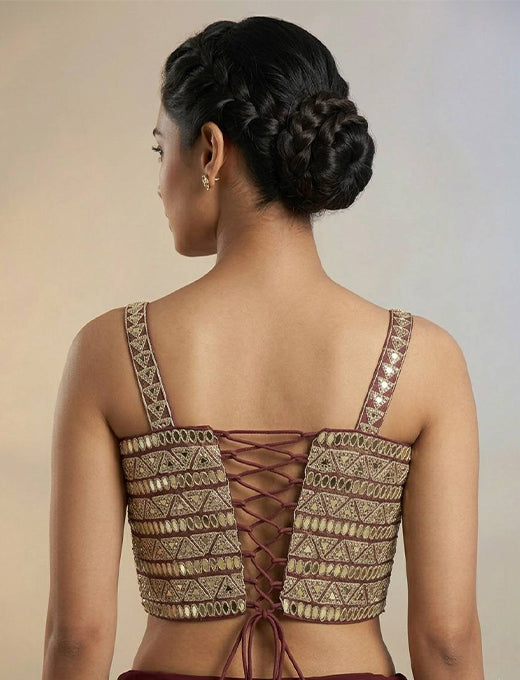 Coral Bridal Mirror Work Corset Blouse