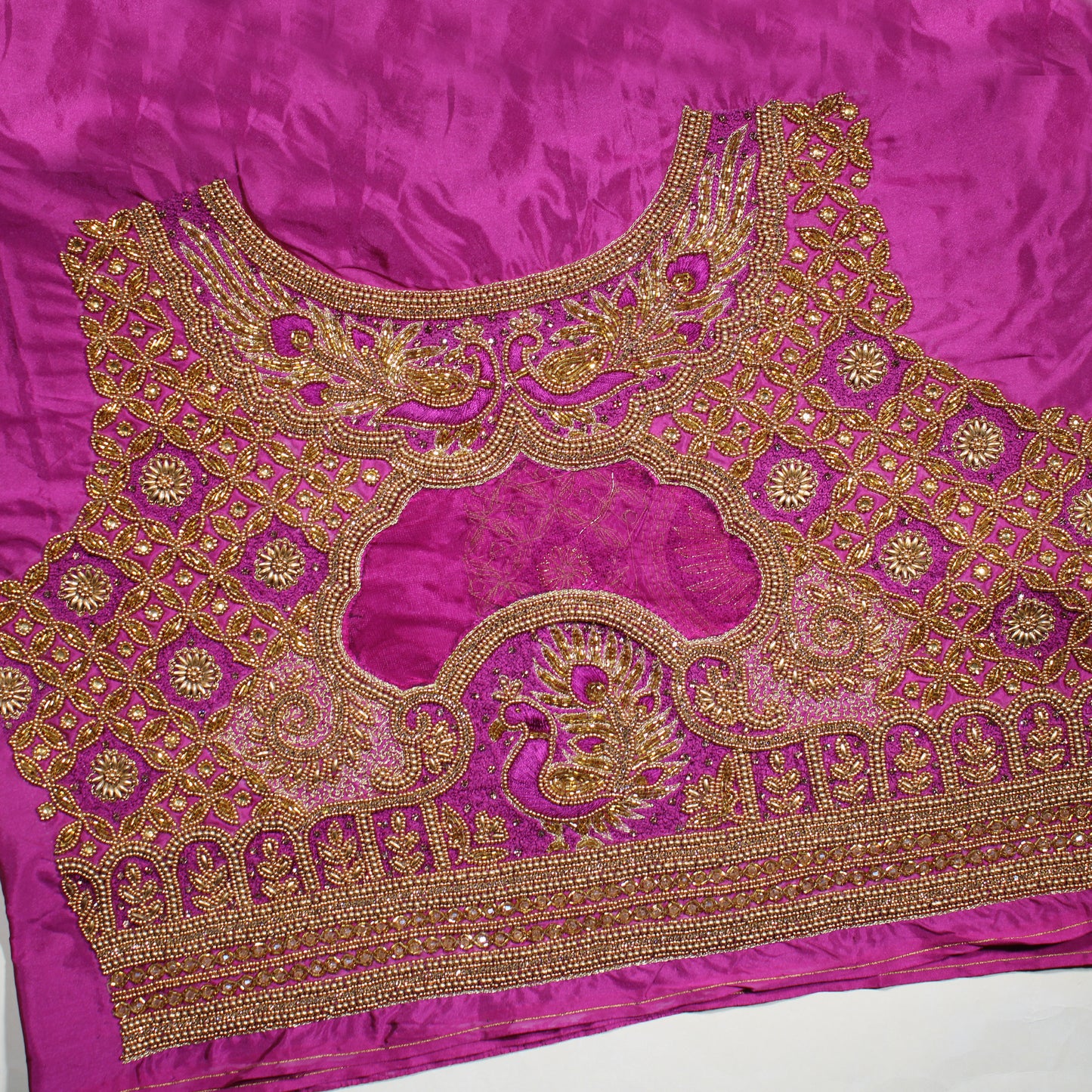 Royal Peacock Maggam Work Designer Silk Blouse