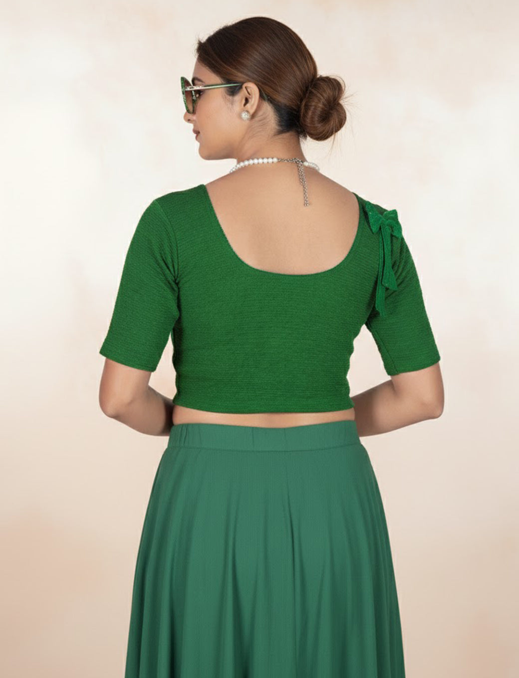 Dark Green Crush Blouse with Tissue Lines