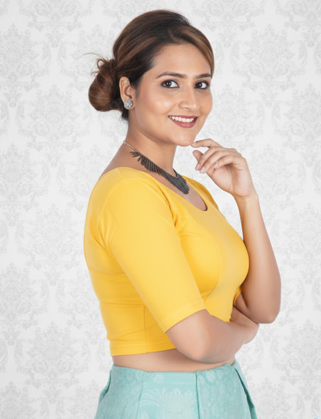 Gold Yellow Cotton Lycra Blouse - Plain