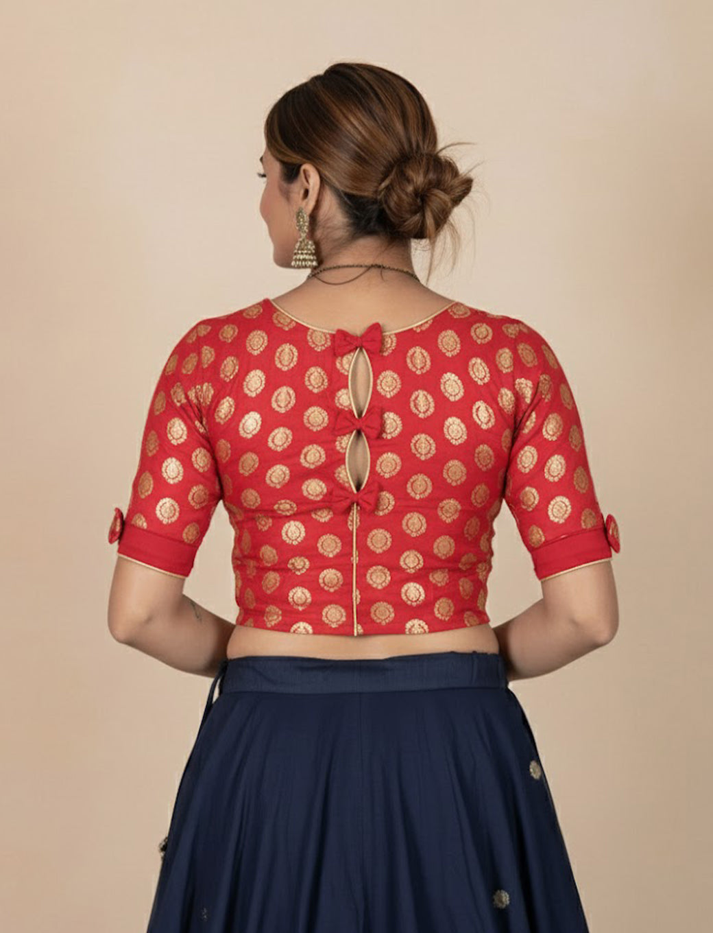 Red Crush Blouse with Golden Mango Print
