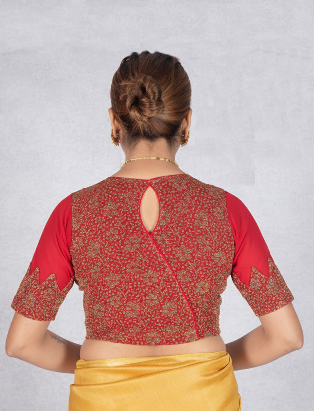 Red Tissue Lycra Blouse with Multi-Color Jeri Design