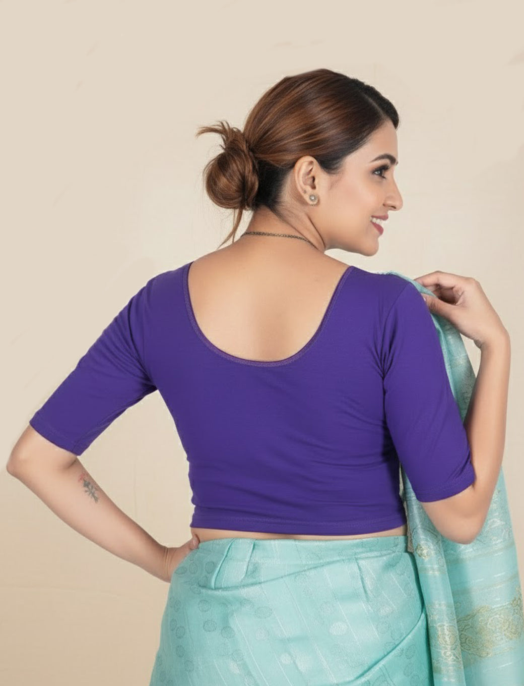 Purple Cotton Lycra Blouse - Plain