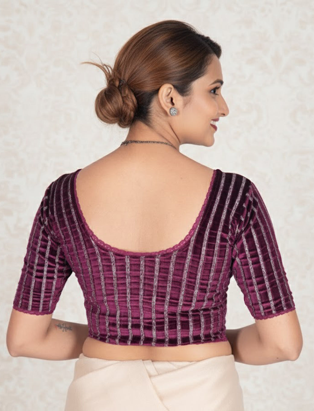 Maroon Velvet Blouse with Silver Shimmer