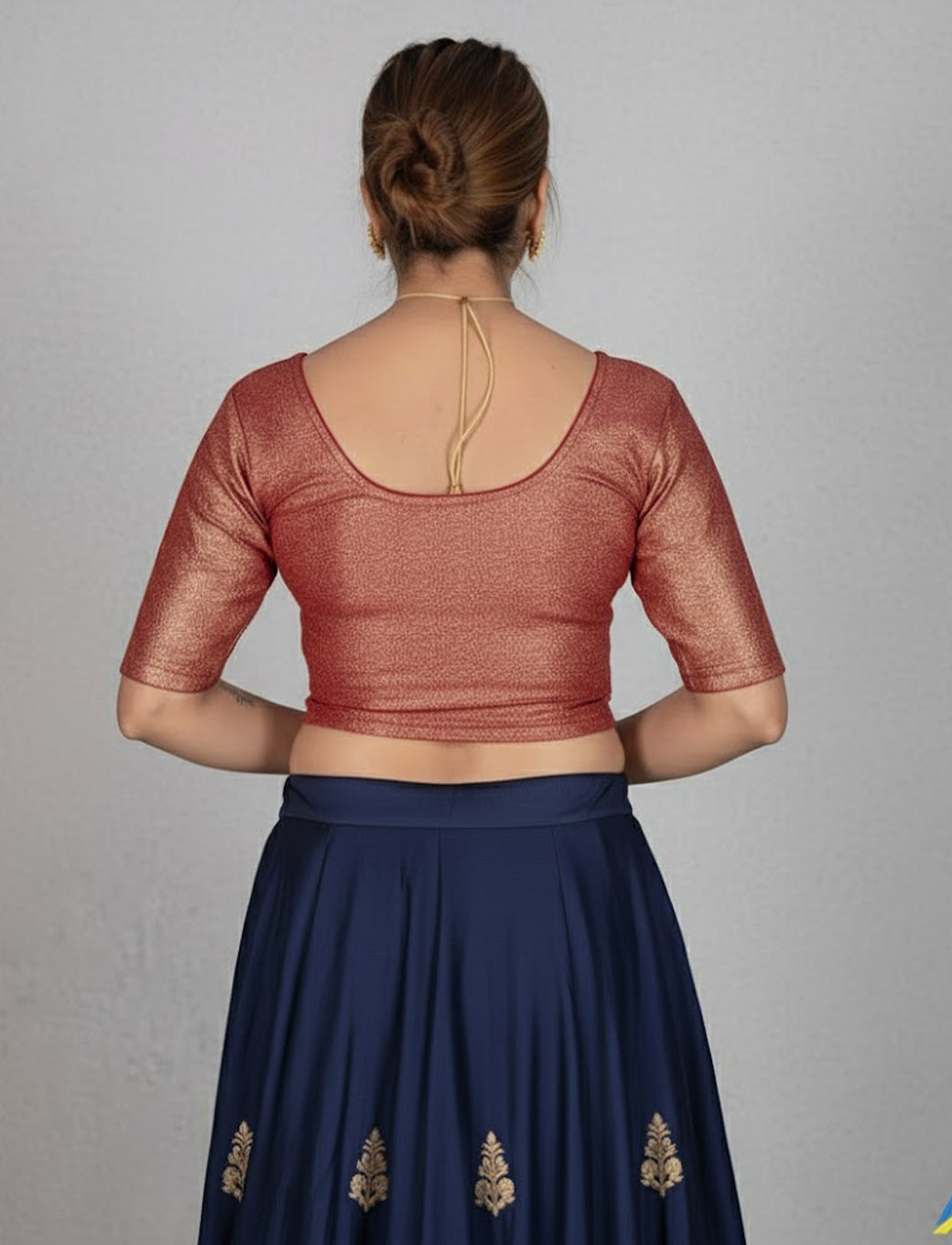 Maroon Tissue Lycra Blouse with Golden Crumble