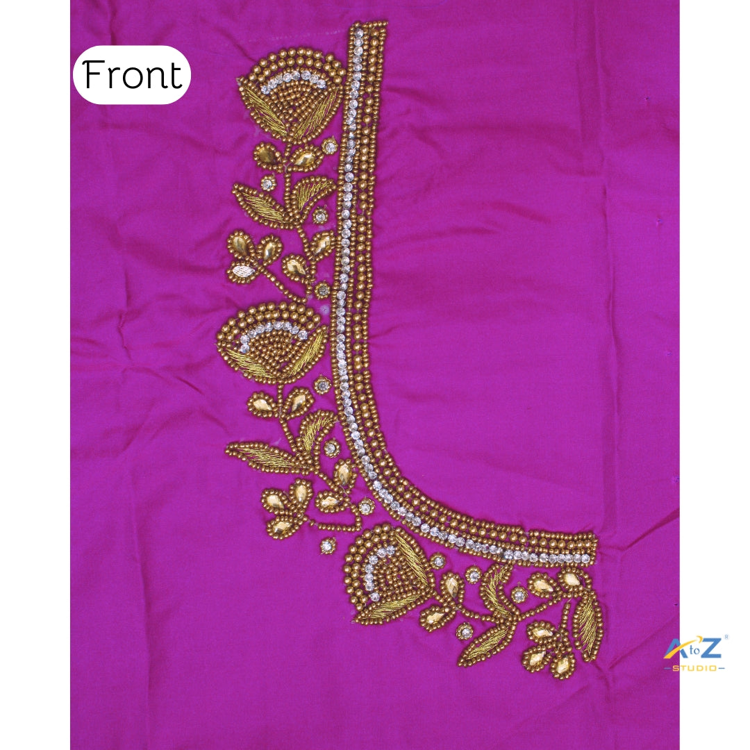 Pink Purple Silk Blouse Piece With Aari Work
