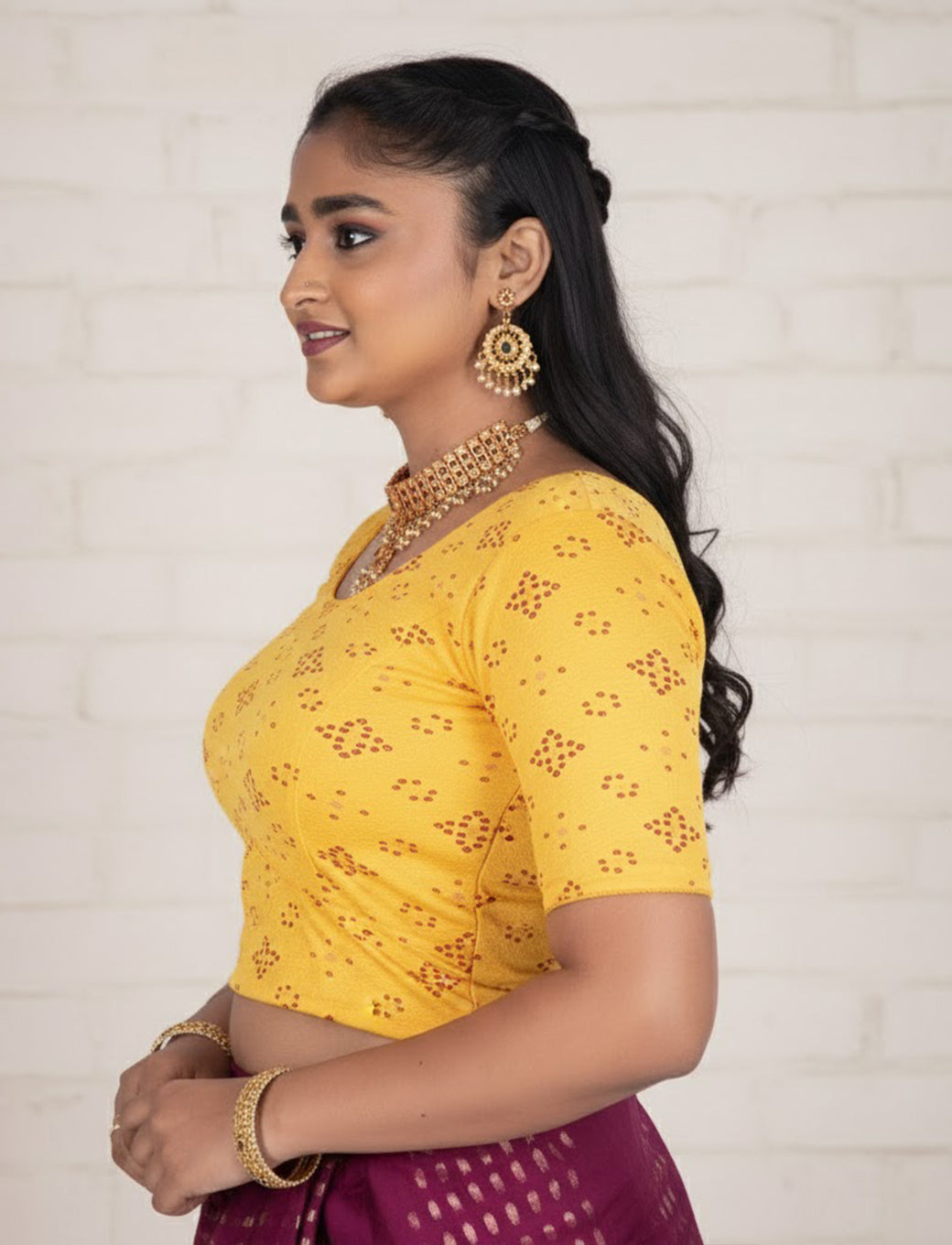 Mango Crush Blouse with Bandhani Print