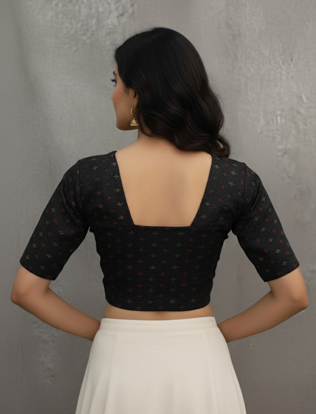 Black Crush Blouse with Foil Print