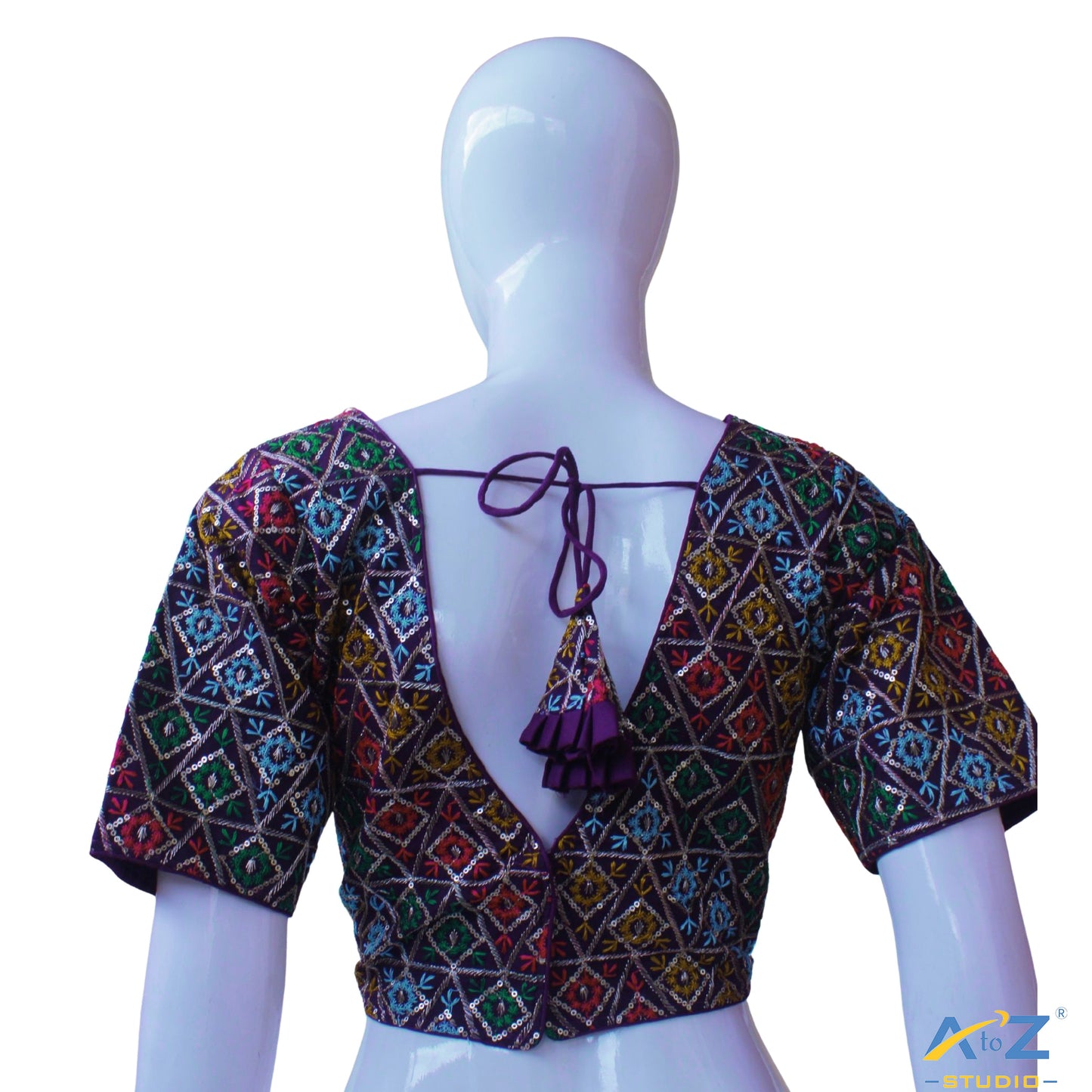 Hand-Embroidered Dk Purple Bridal Choli