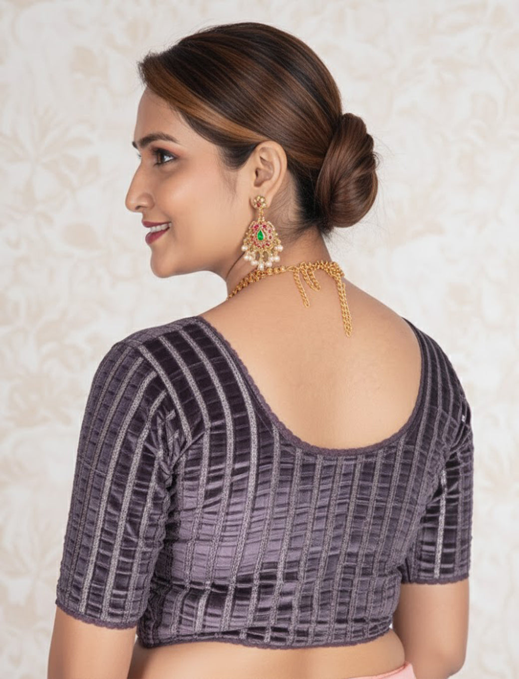 Grey Velvet Blouse with Silver Shimmer